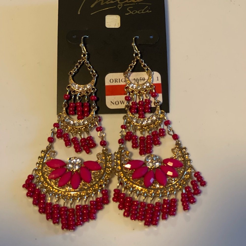 #21 - Brand New, Never Worn Thalia Soda Earrings- Gorgeous Gold and Hot Pink.